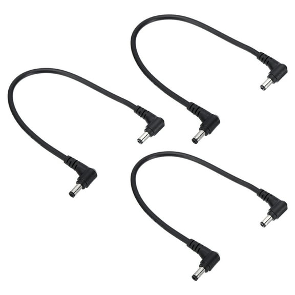 Uxcell 1Ft 5.5 x 2.1mm Male to Male DC Power Cable, 3Pcs 18AWG Wire Adapter 90 Degree Right Angle Connector Cord, Black
