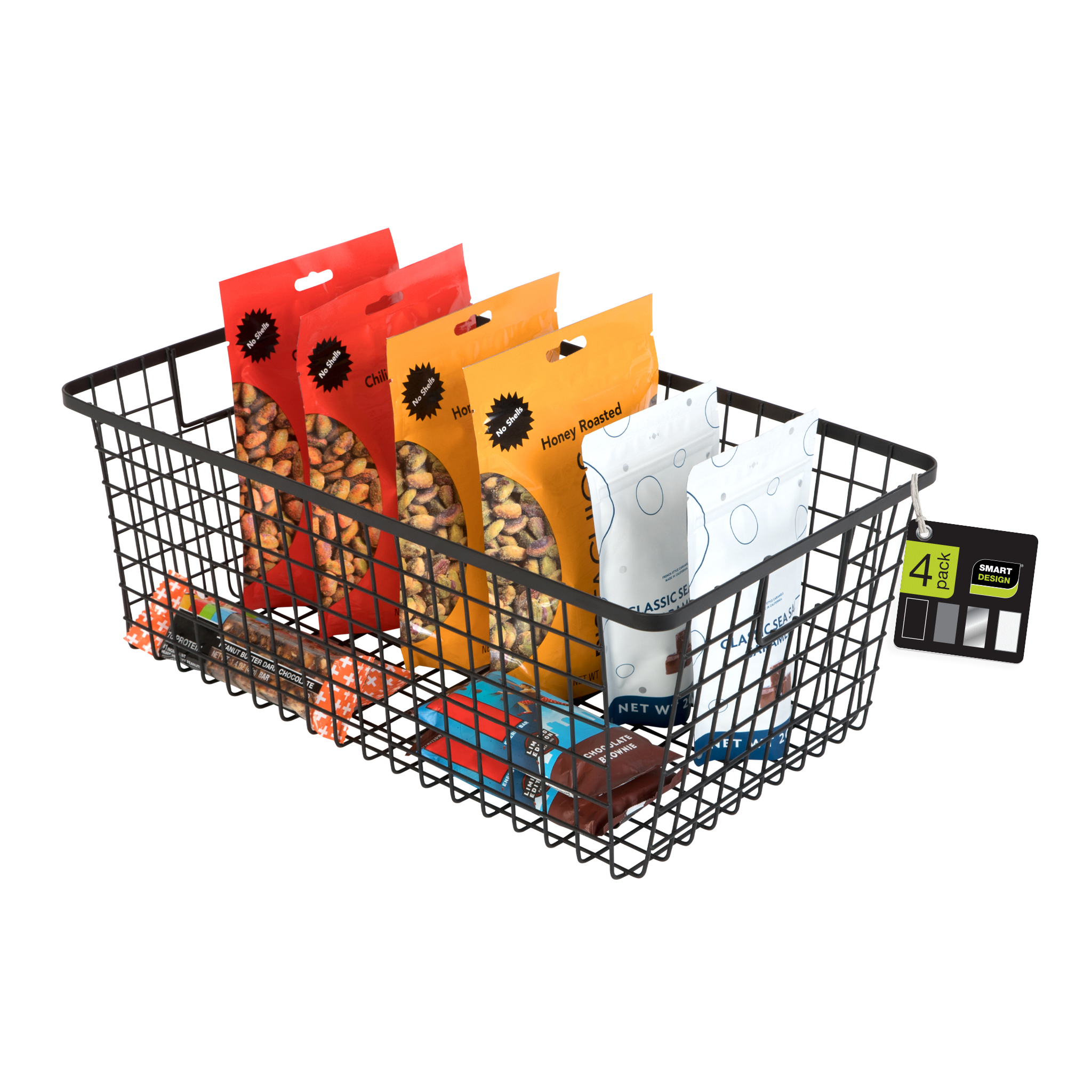 Smart Design Nestable Basket Organizer with Handles - 9 x 16 x 6 inch - Black - Set of 4