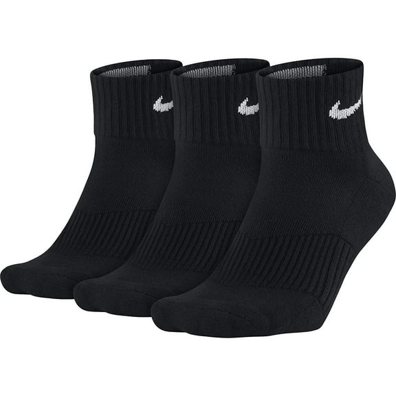 NIKE Unisex Performance Cushion Quarter Training Socks (3 Pairs), Black/White, Medium