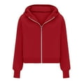 thumbnail image 7 of ManxiVoo Women's Cropped Zippered Hoodie Casual Loose Fit Drop Shoulder Sweatshirt Lightweight Street Style L Size Red, 7 of 7