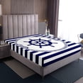 thumbnail image 3 of Erosebridal Blue Rudder Fitted Sheet Set Queen,Stripes Fitted Sheet Queen，Ocean Bedroom Decor,Ultra Soft,3pcs(No Top Sheet), 3 of 6