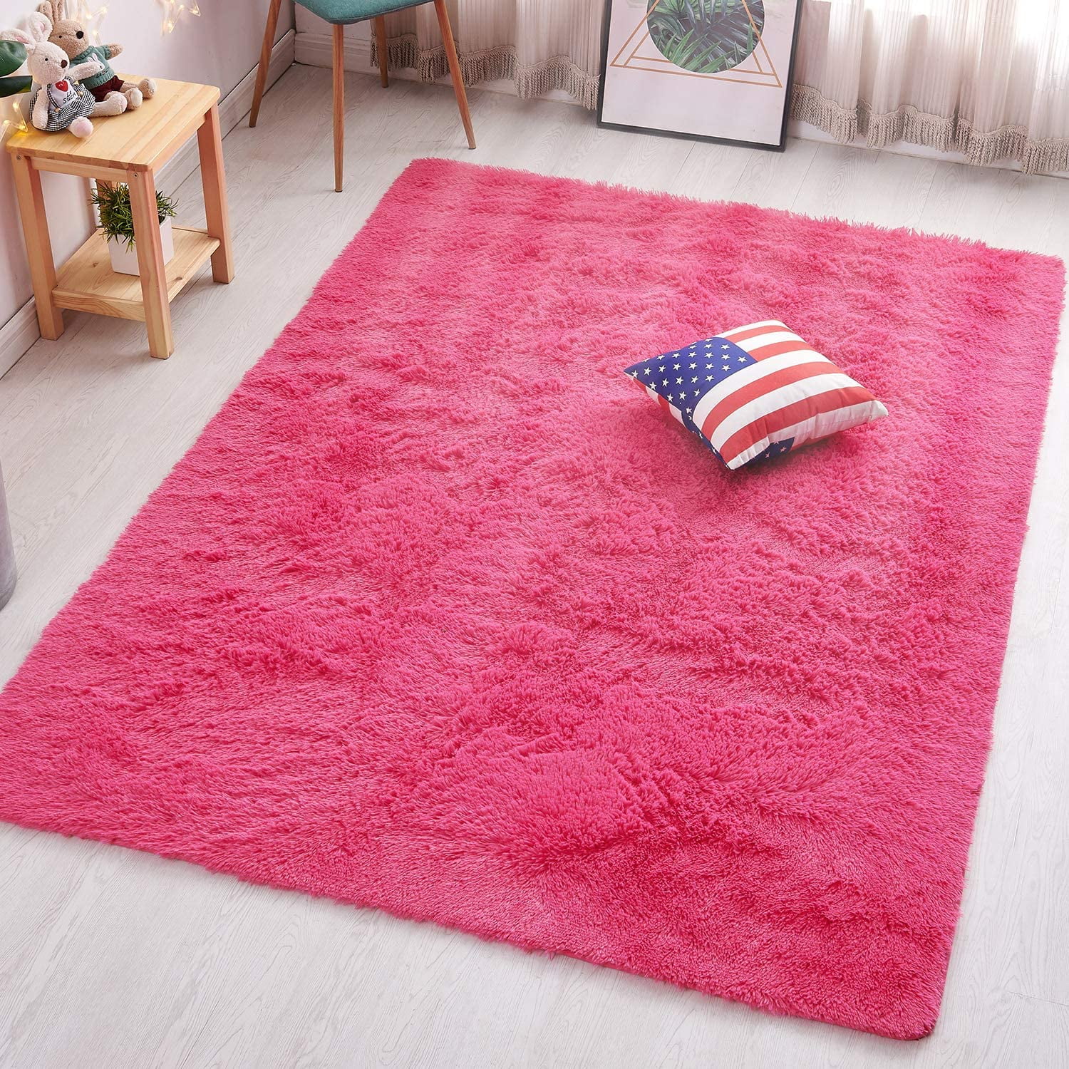 Fashionable And Durable Hot Pink Fluffy Shag Area Rugs For Bedroom 5x7 Soft Fuzzy Shaggy Rugs