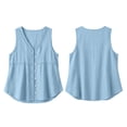 thumbnail image 6 of Stralyhd Womens Button Down Shirt Sleeveless Basic Workout Tops V Neck Linen Blouses Comfy and Breathable Beach Outfits Blue L, 6 of 6