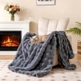 thumbnail image 2 of Costway 80" x 60" Bubble Faux Rabbit Fur Throw Blanket with 2-Sided Design for Winter Gray, 2 of 10