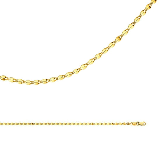 Solid 14k Yellow Gold Necklace Mirror Chain Curved Double Link Hollow Polished Light 2.2 mm 16 inch