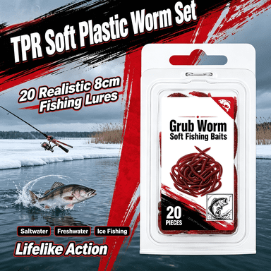 TPR Soft Plastic Worm Set - 20 Realistic 8cm Fishing Lures with Lifelike Action Perfect for Saltwater Freshwater and Ice Fishing