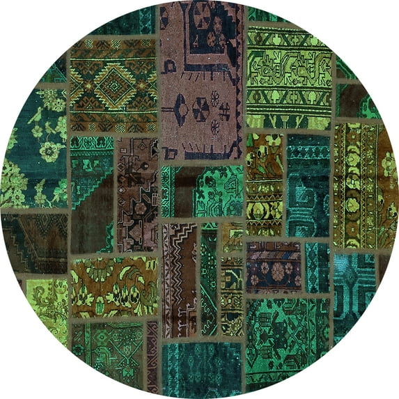 Ahgly Company Machine Washable Indoor Round Oriental Turquoise Blue Modern Area Rugs, 8' Round