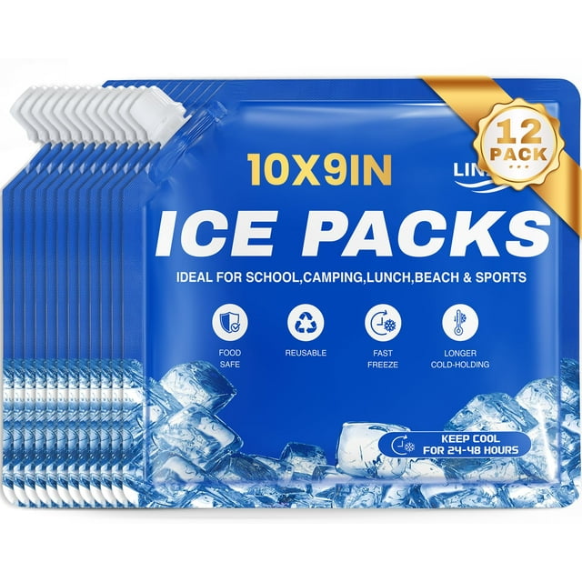 Packs de Hielo LINSIRON Cooler 12Pzas Mejora 2025 Reutilizables 48h