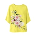 thumbnail image 5 of DeHolifer Women's Tops 3/4 Sleeve Floral Printed Crewneck Casual Loose Lightweight Tee T-Shirts Yellow L, 5 of 6