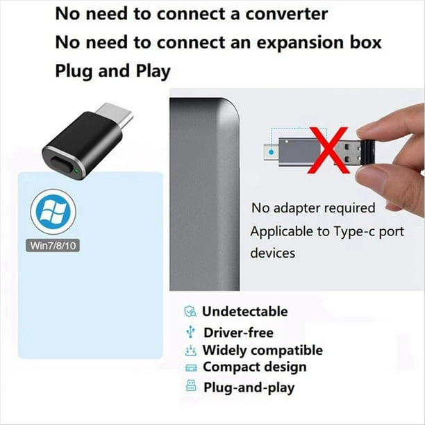 Mouse Jiggler Tipo C, Indetectable, con USB C, para Simular el Movimiento del Mouse y Mantener la Computadora , Color Plateado
