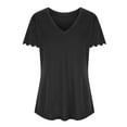 thumbnail image 4 of HomeGardon Women Shirts Plus Size Blouse for Women Summer V Neck Ruffle Short Sleeve Tops Basic Solid Color Casual Ruched Work Dressy Shirts Black,L-5XL, 4 of 6