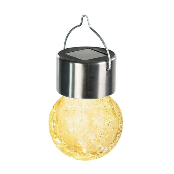 2Pack Hanging Outdoor Solar Lights - Decorative Cracked Glass LED Ball Lights Waterproof Tree Solar Powered Globe Lights with Handle for Garden Yard Patio Fence Christmas Decoration, Warm Light