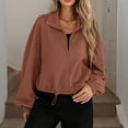 thumbnail image 7 of WTOBBY Women's Fashion Solid Color Baseball Jacket with Long Sleeve, High Neck, Drawstring Hem, and Pockets,Brown XL, 7 of 7