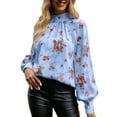 thumbnail image 7 of EFINNY Women's Chiffon Blouse Long Lantern Sleeves Shirt Round Neck Applique Top Blouse For Lady, 7 of 7
