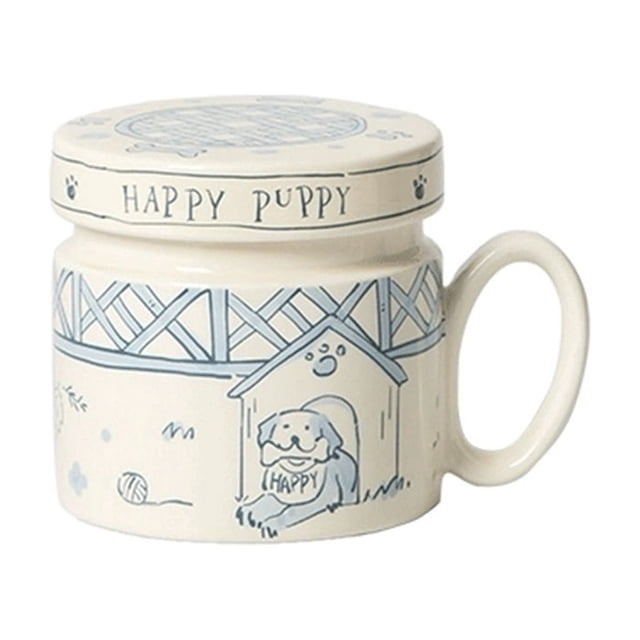 Coffee Mug With Lid, 1 Pcs Ceramic Glazed Color Cute Little Dog Pattern Mug, Capacity 12.85 oz for Offices or Coffee Shops