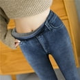thumbnail image 5 of Dyfzdhu Fleece Lined Jeans for Women Imitation Denim High Waisted Loose Thickened Warm Plush Stretch Skinny Pants, 5 of 9
