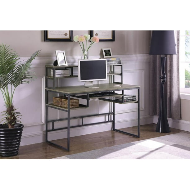 Industrial Weathered Taupe Computer Desk With Hutch Walmart Com Walmart Com