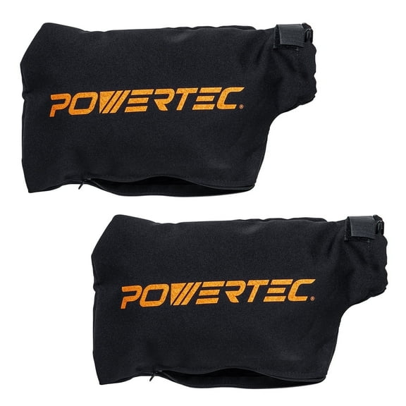 POWERTEC 2PK Miter Saw Dust Collector Bag for 10", 12" Miter Saw, Fits Nominal 2-1/2" Dust Ports, Hook and Loop Dust Bag w/Zipper and Wired Adjustable Stand for Belt Sander, 75075-P2