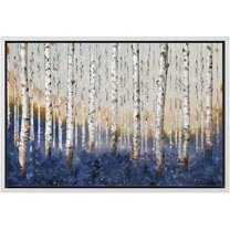 wall26 Framed Canvas Print Wall Art White Birch Tree with Blue Forest Nature Wilderness Illustrations Realism Rustic Scenic Colorful Multicolor for Living Room, Bedroom, Office - 16"x24" Wh