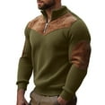 thumbnail image 3 of Fewfanhot Mens T Shirts Pullover Quarter Zip Vintage Textured Lapel Sweatshirts Fall Winter Long Sleeve Sport Tops with Elbow Patch, 3 of 9