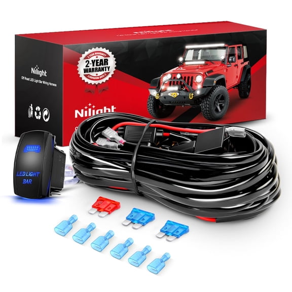 Nilight 16AWG LED Light Bar Wiring Harness Kit 12V On Off 5Pin Rocker Switch Laser Waterproof Toggle Power Relay Blade Fuse for Cars Boat ATV Trucks - 3 Leads Bule