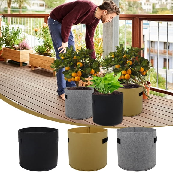 PoyoKee Grow Bags, 4 Gallons Nonwoven Potato Grow Bags for Outdoor Balcony Home Gardening, 2 Handle Straps, Reusable, Thick, Circular Breathable Pots for Plants, Black
