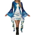 thumbnail image 2 of Heisall Womens Casual Dresses Round Neck Christmas All-Over Print Long Sleeve Asymmetric Hem Midi-Length Dresses, 2 of 5