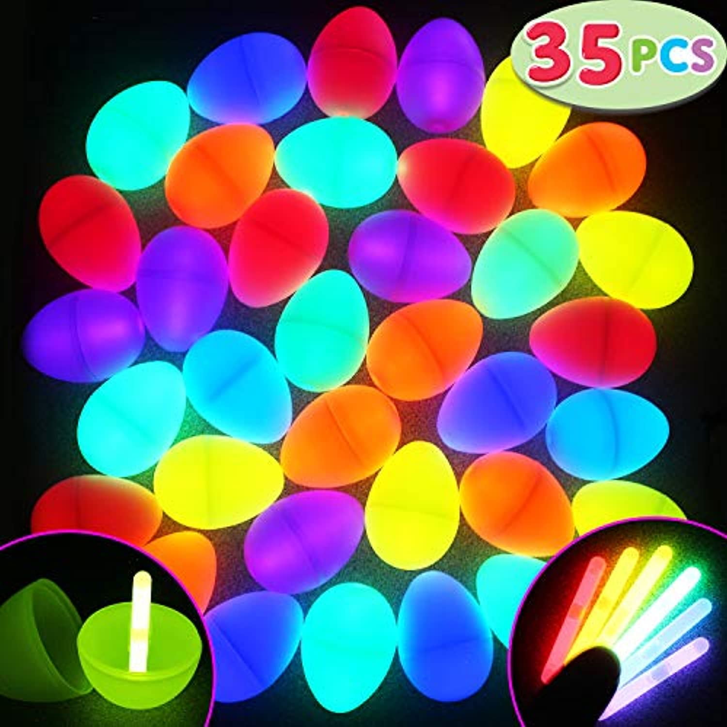 Toyify 35 Easter Glow Eggs With Mini Glow Sticks 70pcs Total For Kids Glow In The Dark Easter Basket Stuffers Fillers Gift Easter Eggs Hunt Game Party Favors Decorations Supplies Classroom Prizes Walmart Com