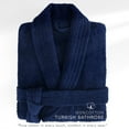 thumbnail image 2 of 100% Cotton Turkish Bathrobes, Soft Absorbent Lightweight Men Robes, Medium, Navy Blue, 2 of 9