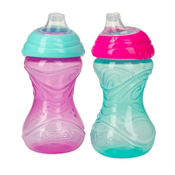 Nuby 2 Pack 10 Oz. Clik-It Cup with Silicone Spout, Pink & Aqua