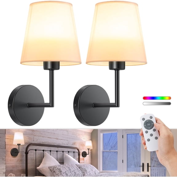 Battery Operated Wall Sconce Set of Two,Black Wireless Sconces Set of 2 Rechargeable,Battery Operated Wall Lights for Bedroom Living Room Hallway(9 Colors)