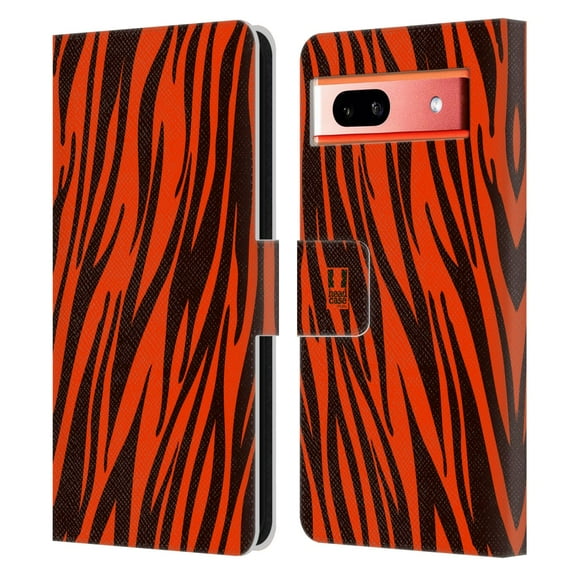 Head Case Designs Mad Prints Orange Tiger Leather Book Wallet Case Cover Compatible with Google Pixel 7a