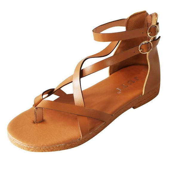 BADHUD Flat Sandals for Women Girls Dressy, Casual Fisherman Low Wedge Sandals Strappy Gladiator Sandals Comfortable Ankle Strap Casual Summer Thong Sandals for Beach