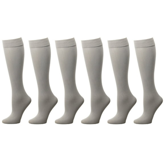 6-Pack Silver Women Trouser Socks with Comfort Band Stretchy Spandex Opaque Knee High