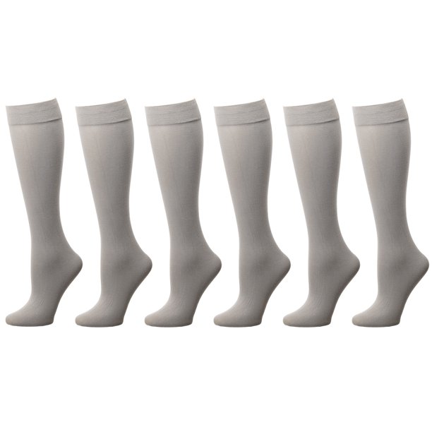 6Pack Silver Women Trouser Socks with Comfort Band Stretchy Spandex