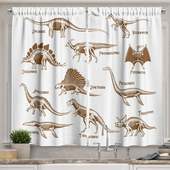 Ambesonne Velociraptor Kitchen Curtains, Reptile Dinos, 55"x39", Brown and White