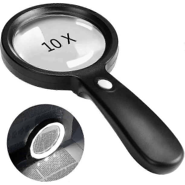Lighted Magnifier, 10X Handheld Magnifying Glass with 12 LED Lights for Macular Degeneration, Senior Reading, Welding, and Examination Tasks