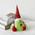 thumbnail image 4 of Muñeca monstruo de pelo verde, muñeca enana sentada, muñeca sin rostro de pelo verde con barba larga, Grinch, decoración navideña, 4 of 4