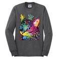 thumbnail image 2 of Wild Bobby Dean Russo Cat Wearing a Crown Thinking Cat Crowned Cat Lover Men Long Sleeve Shirt, Heather Black, X-Large, 2 of 5