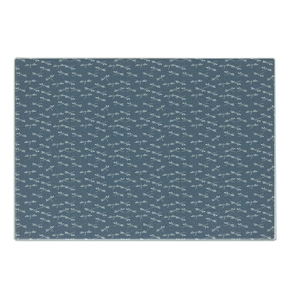 Dragonfly Cutting Board, Tropical Wildlife Pattern Japanese Style Oriental Nature Inspired Pattern, Decorative Tempered Glass Cutting and Serving Board, Small Size, Slate Blue White, by Ambesonne