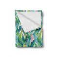 thumbnail image 2 of Watercolor Soft Flannel Fleece Blanket, Exotic Jungles of Hawaii Inspired Fresh Green Leaves Tropical Plants Art, Cozy Plush for Indoor and Outdoor Use, 50" x 70", Green Pink White, by Ambesonne, 2 of 6
