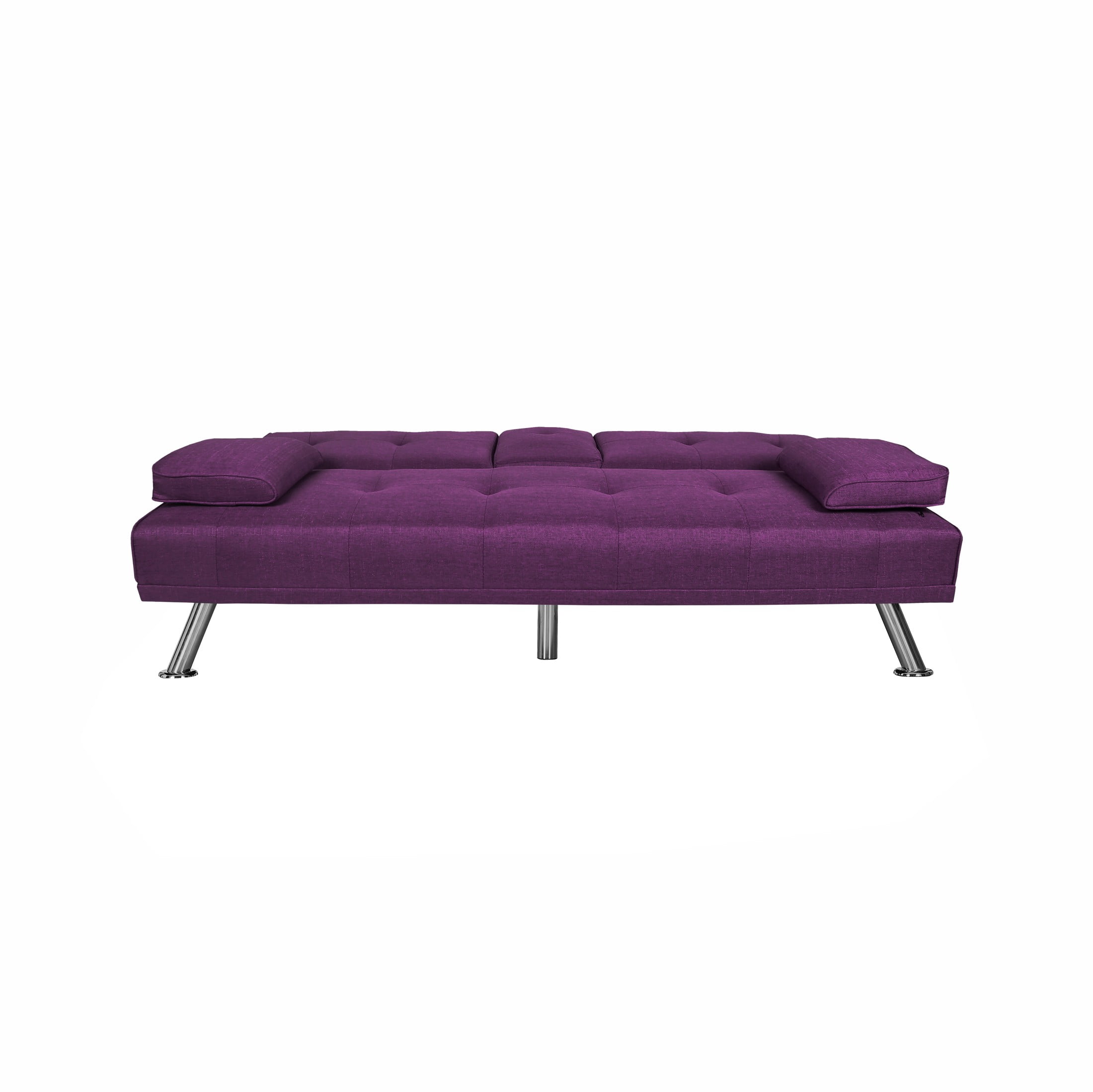 Gewnee 66.3” Futon Sleeper Sofa Bed with 3-Angle Adjustable Backrest,Loveset with 2 Cup Holders for Home,Office,Guest Room(Purple）