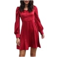 thumbnail image 1 of Vestido de color sólido de manga larga francesa con cuello de amor informal a la moda para mujer Fridja NMB584, 1 of 7