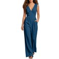 thumbnail image 6 of Jumpsuits for Women Cotton Sleeveless V Neck High Waist Slimming Jumpsuit Casual Fashionable Solid Color Loose Wide Leg Romper Jumpsuit with Pocket, 6 of 7