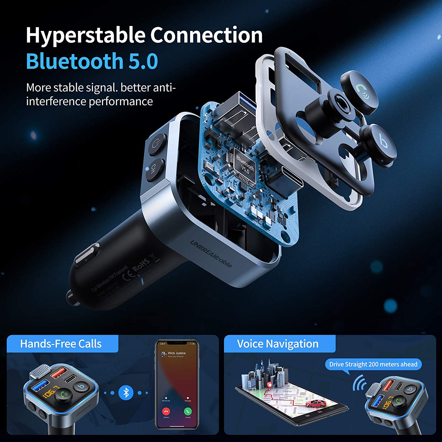 UNBREAKcable Bluetooth FM Transmitter with PD Charger photo 4