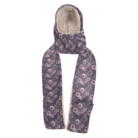 BZSMCE Warm Fleece Hood Scarf Wrap Dreamy Purple Circular Haze Pattern