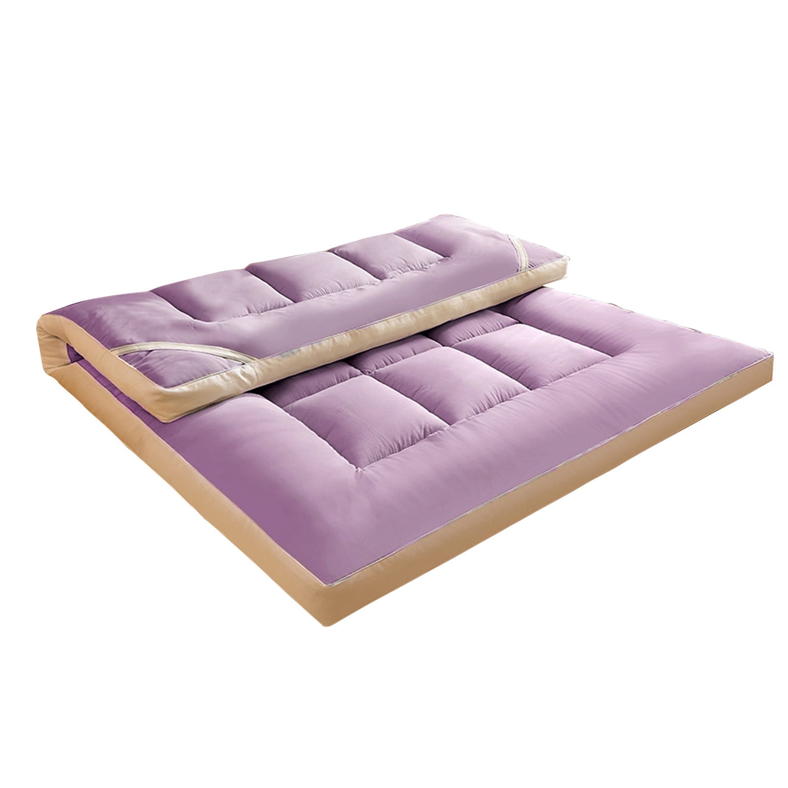 Matelas en Fibre de Soja 3D Violet 71x79po Doux Pliable pour Lit d'Étudiant Lit d'Appoint Portable Confortable Respirant Lavable à la Machine Rangement Facile Rembourrage en Polyester