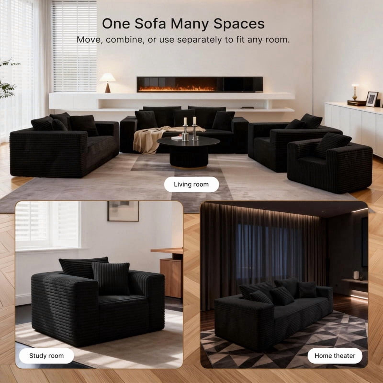 1Pcs Boneless Upholstered Sofa Chair, No Assembly Single Couch, Memory Foam Reading Armchair with Throw Pillow