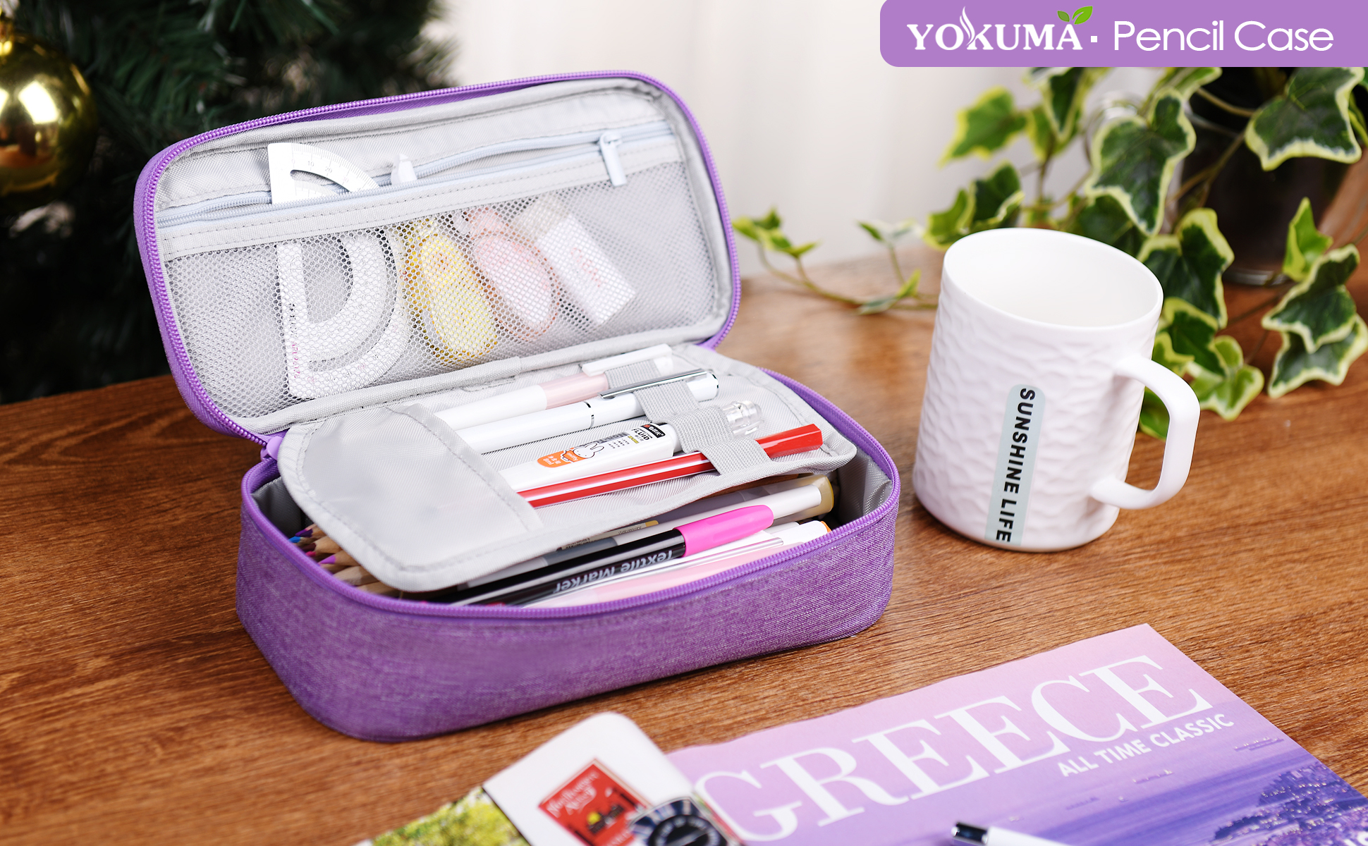 YOKUMA Pencil Case,Large Capacity Pencil Pouch,Aesthetic Zipper Pencil Box, Back to School Supplies for College Student Teen Adults, Purple
