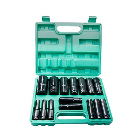 1/2Inch Drive Hex Impact Socket Set 15-Piece Deep Socket Metric Sizes 8-32mm Carbon Steel with Storage Box